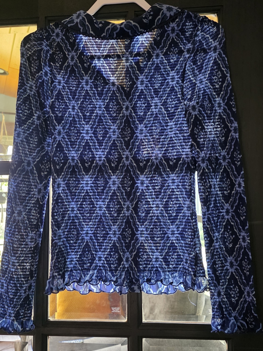 Free People Blue Diamond-Pattern Button Front Top - Picture 2 of 3